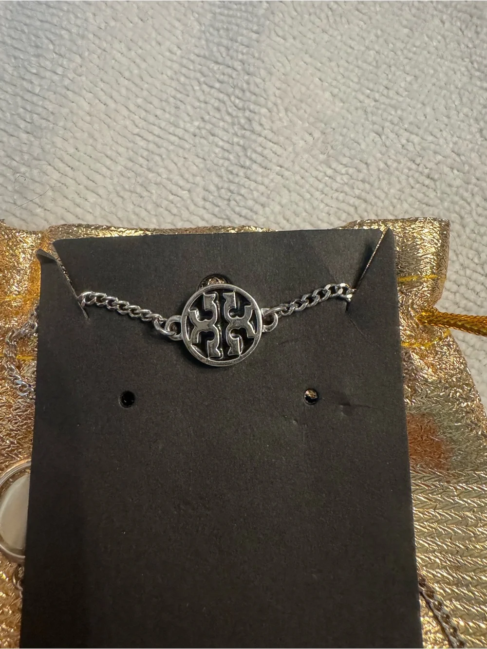 Tory Burch Silver-Tone Logo & Mother-of-Pearl Station Necklace
